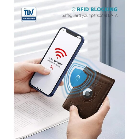 Men's Wallets Airtag Holder Slim Rfid Leather with Gift Box - Picture 6 of 8